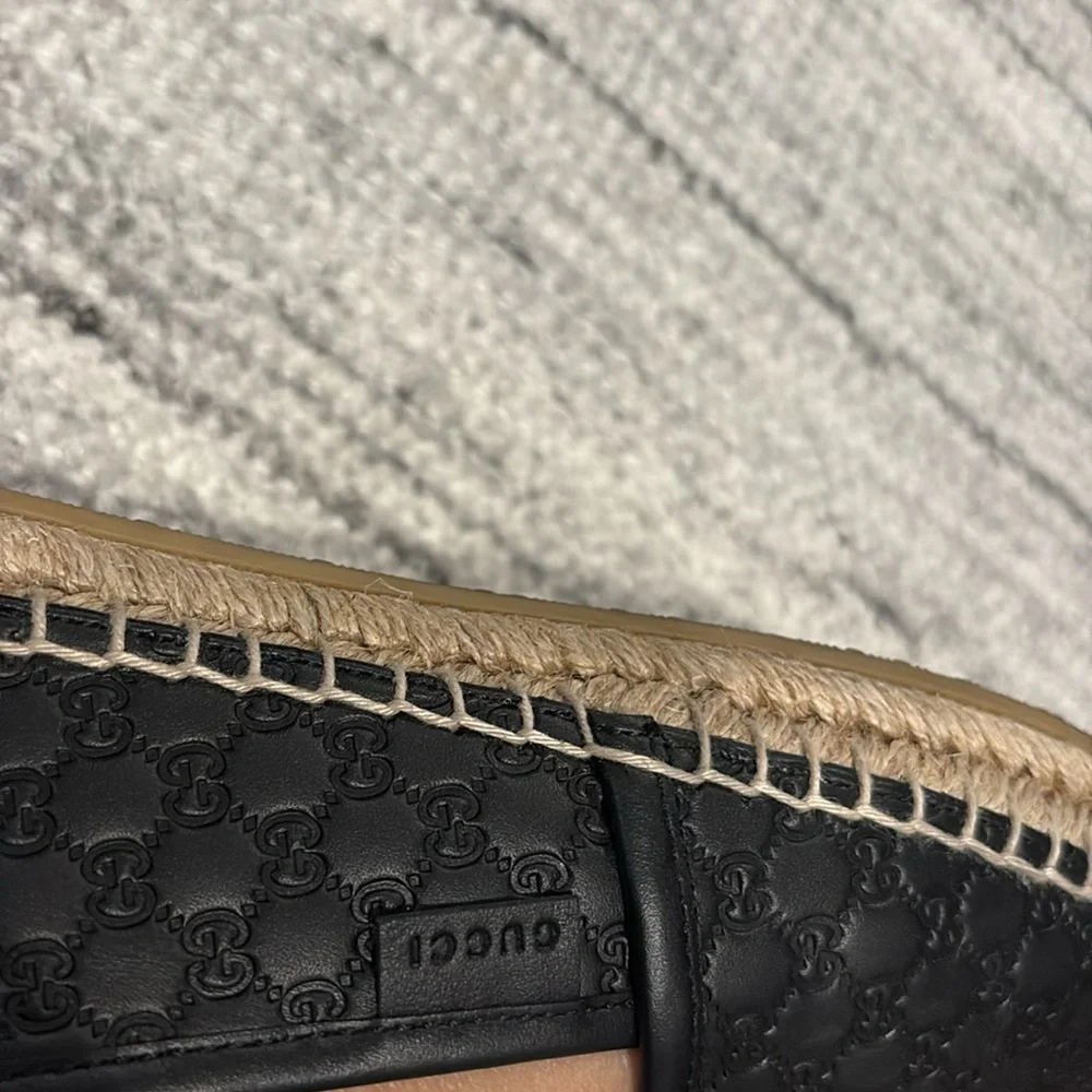 Gucci Black Leather Espadrilles with Natural Jute Trim
